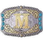 Btilasif Turquoise Belt Buckle Western Cowboy Rodeo Initial Letters ABCDEFG to Z Belt Buckle for Men