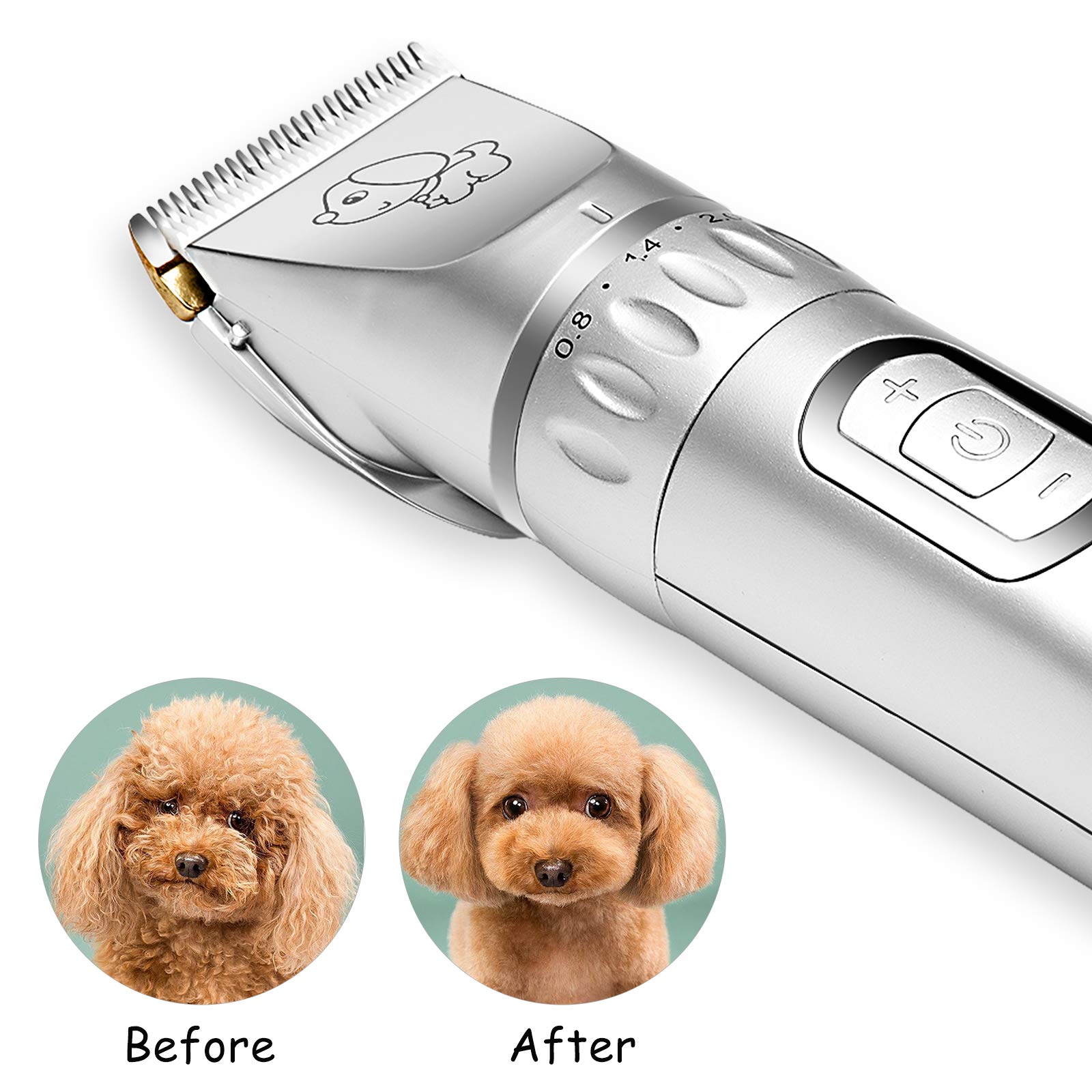 Zoneyee Pet Grooming Clipper Kits, Low Noise for Dogs and Cats, Rechargeable Cordless Electric Haircut Set for Pets