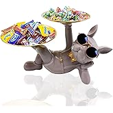 Huhote Resin French Bulldog Tray Statue, Lying Bulldog Candy Dish Key Holder Bowl, French Bulldog Accessories, Statues for Office Desk Home Decor Figurines Entryway Table Decor (Purple Grey)