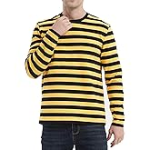 LEDING Mens Shirts Striped Cotton Spandex Crewneck Long Sleeve Black White Soft Elastic Cotton Basic Stripe tee Shirt
