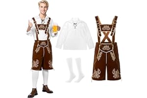 Joyesplay Oktoberfest Costume Set, Bavarian Costume Oktoberfest Shirt with Lederhosen Socks, Halloween Costume