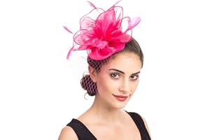 SAFERIN Women's Fascinators Feathers Tea Party Hat Veil Headband with Hair Clip for Cocktail Church…