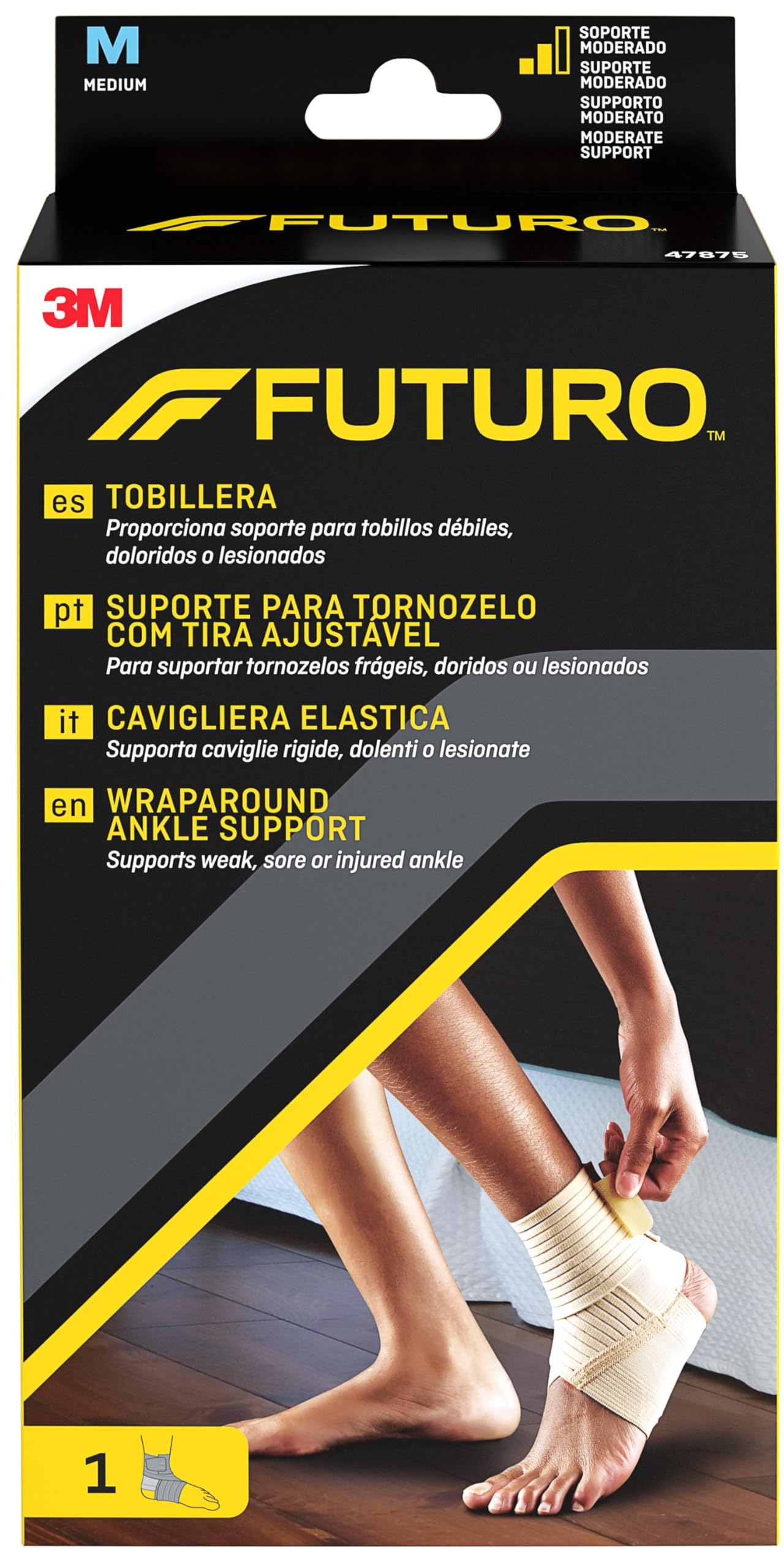 Futuro Wrap Around Ankle Support, Medium (20.3-22.9 cm) – Adjustable Strap personalizes Your Level of Compression, Fits Left or Right Ankle, Arch Support, Breathable, Slim Fit for Shoes