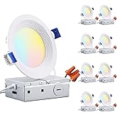 TORCHSTAR 8-Pack 5CCT 4 Inch Slim LED Recessed Lighting with J Box, Anti-Glare Baffle Trim, CRI90 Dimmable Aluminum Ceiling Downlight, Air Tight & IC Rated, 27003000350040005000K Selectable, ETL & ES