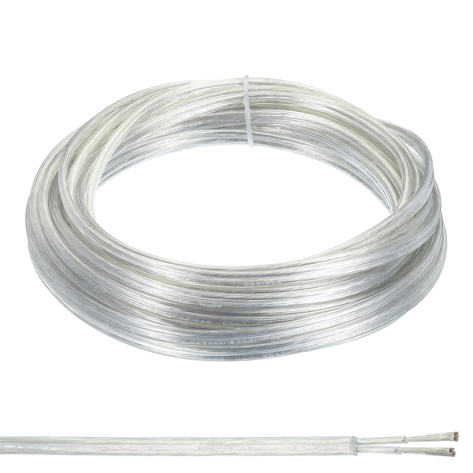 PATIKIL 25Ft 18/2 PVC Covered Wire, 300V SVT Round Lamp Cord Insulated Heat Resistant Electronical Flexible Cable for LED Lamp Wire Audio Cable Speaker, Clear, UL Listed