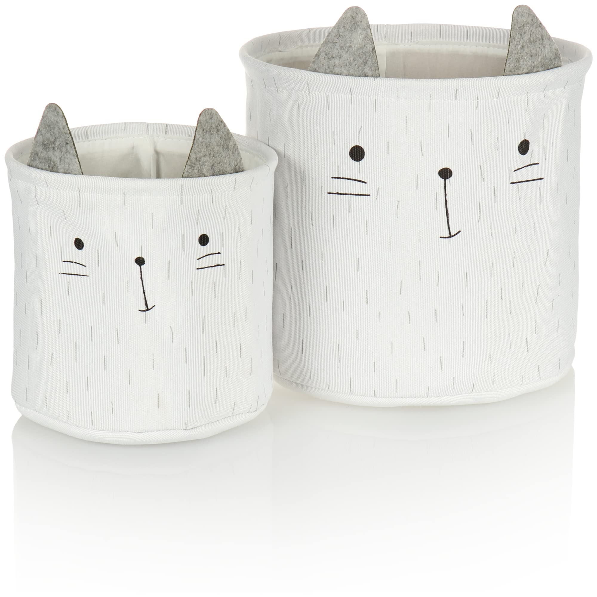 com-four® 2-piece set of storage baskets Cat - baskets for baby products, books or toys - storage bags without lid - children's room (2 piece - grey/white/black)