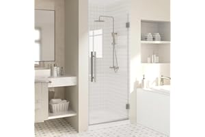 OUDBO MOLARTTE Fully Frameless Wall Hinge Shower Door with 5/16"(8mm) Tempered Glass，Hinged Single Swing Shower Door by Easy Clean Coating Glass, Matte Black (24" × 72", Brushed Nickel)