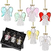 CroBlissful 6 Pcs Crystal Angel Figurine Valentines Glass Guardian Angel Ornaments Hanging Decor Valentine's Day Church Gifts for Women Men Christian Blessing Anniversary Mother's Day Easter(Sweet)