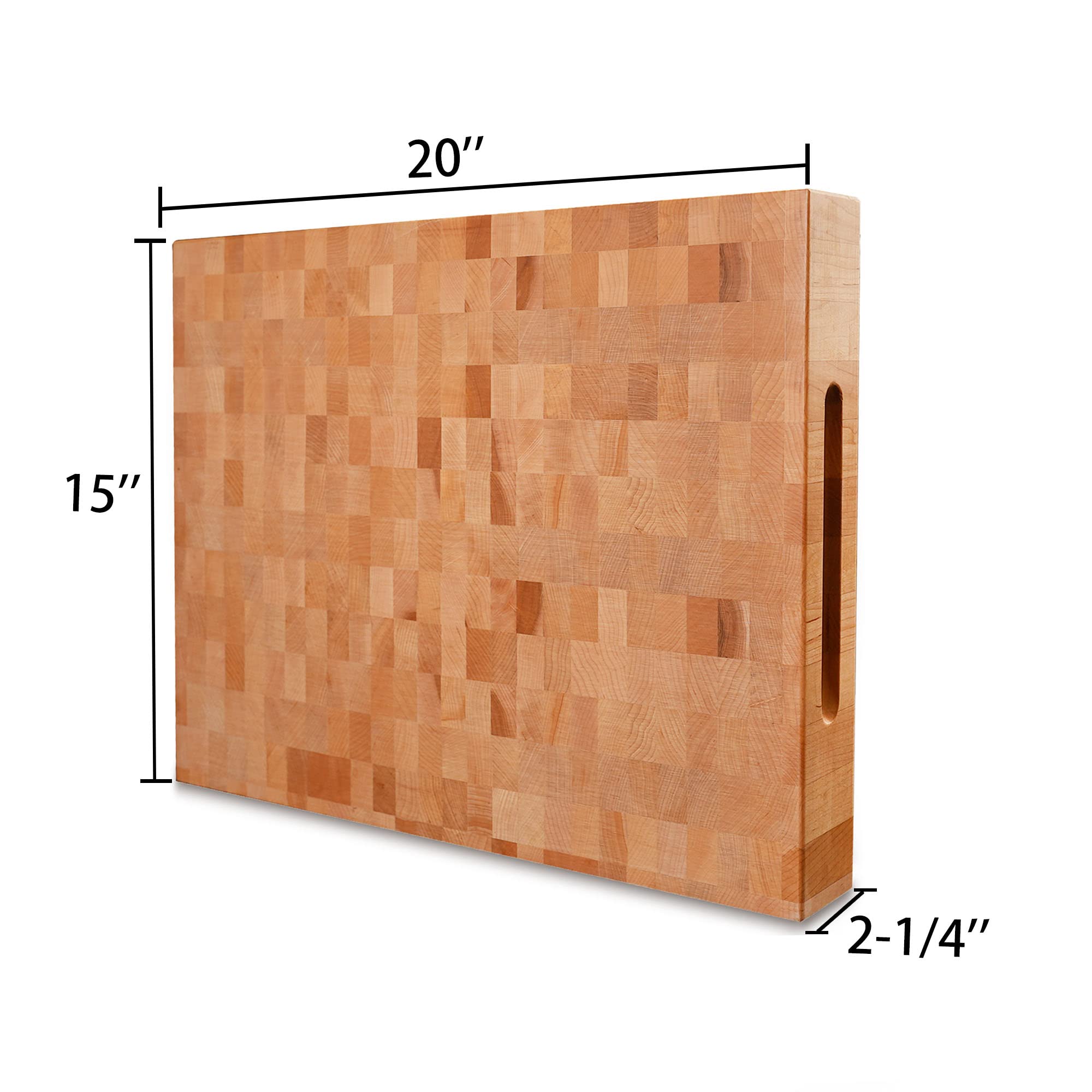 CONSDAN End Grain Cutting Board, USA Grown Hardwood, 20 x 15 Butcher Block Hard Maple with Invisible Inner Handle, Prefinished with Food-Grade Oil, Suitable for Kitchen End Grain, 2-1/4