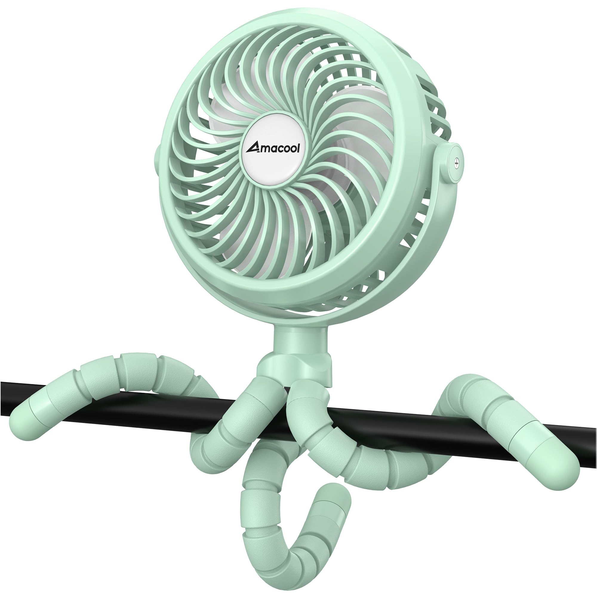Photo 1 of AMACOOL Battery Operated Stroller Fan Flexible Tripod Clip On Fan with 3 Speeds and Rotatable Handheld Personal Fans for Car Seat Crib Bike Treadmill (Green)