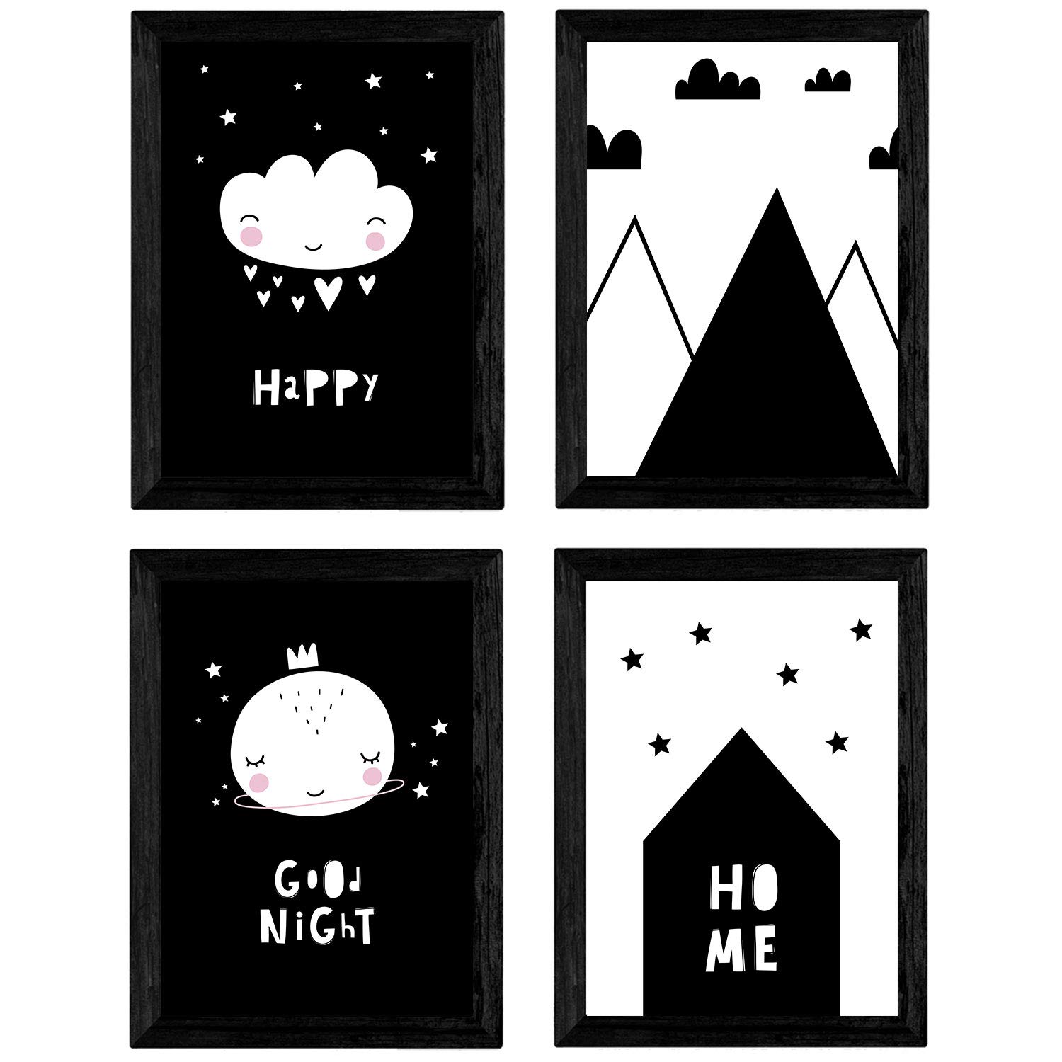 Nacnic Set of 4 sheets Casita, moon, mountains and cloud hearts. Posters animals. A3 size unframed
