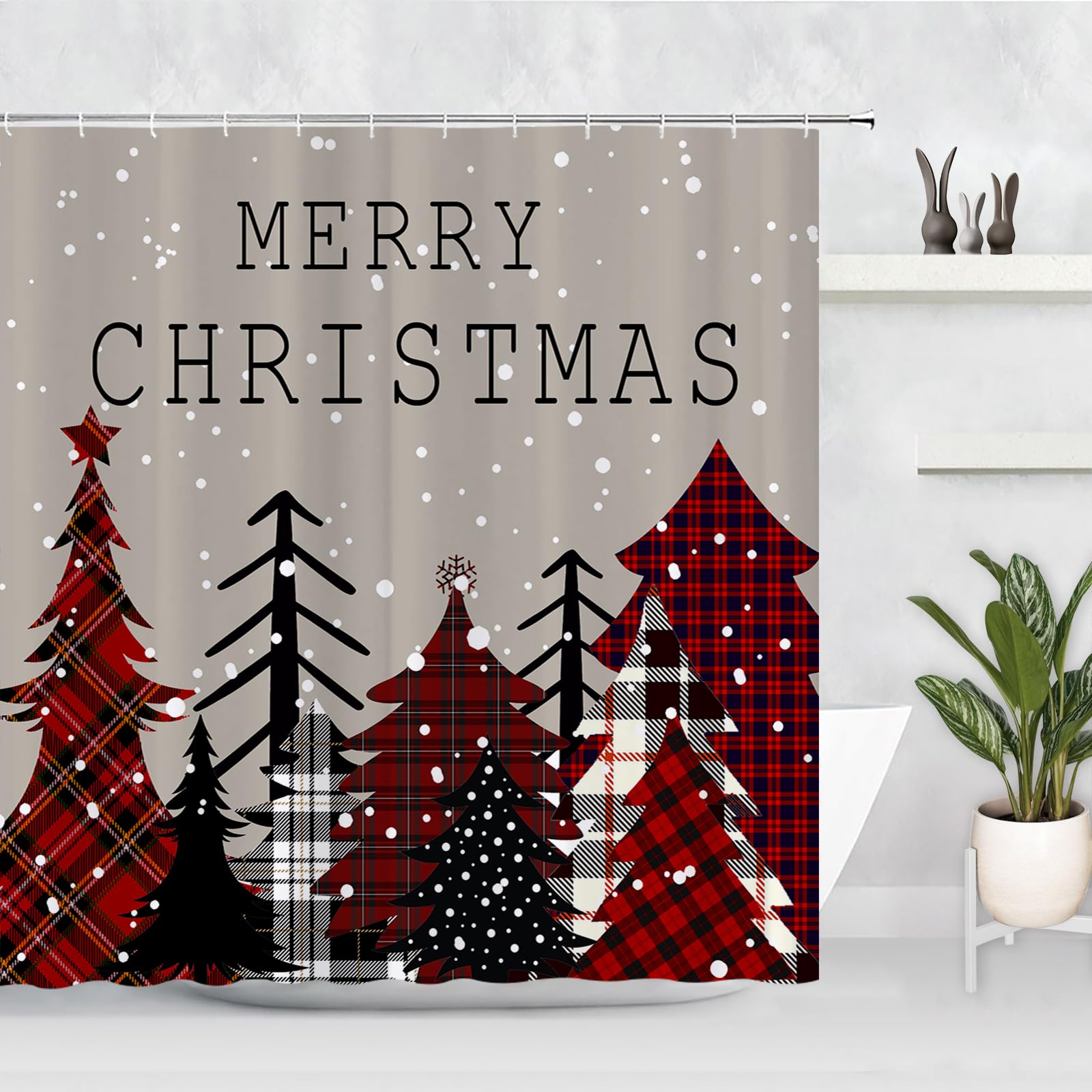 Gaakvrr Christmas Trees Shower Curtain Xmas Farmhouse Bathroom Decor with Hooks Red Polyester Fabric Bath Curtain 180x180cm
