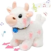 Hopearl Walking Cow Interactive Electronic Pet Plush Diary Cattle Toy with Sounds and Movements MOO Nodding Head Wag Tail Animated Gifts for Toddlers Birthday, Pink, 7''
