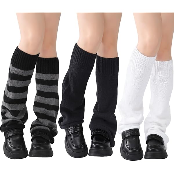 Women's Solid Knit Leg Warmers Y2K 80s Long Socks Harajuku Japanese Leggings Gaiters Gothic Lolita Accessories (Black,One Size