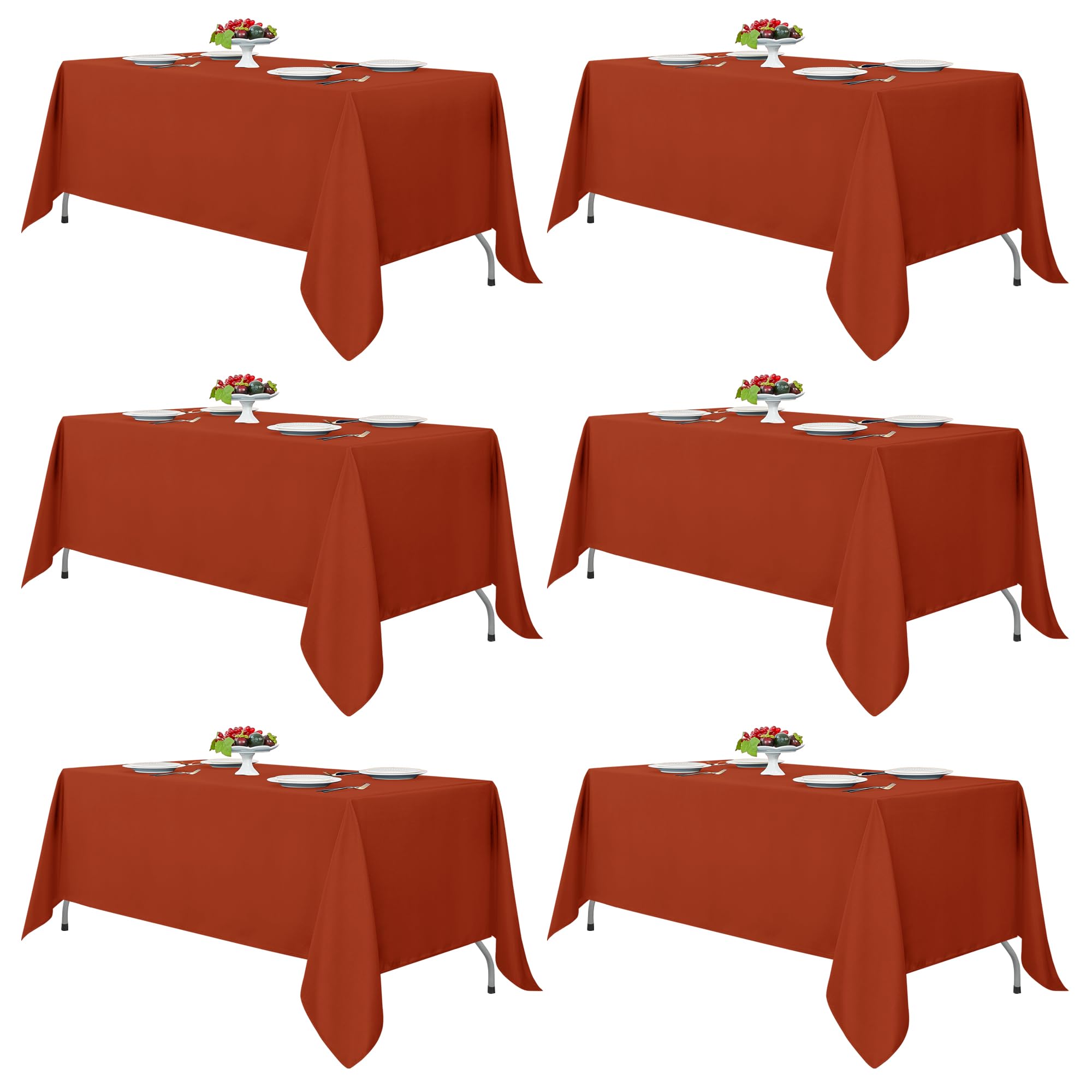 Fitable Rust Tablecloths for Rectangle Tables, 6 Pack - 70 x 120 Inches - Reusable and Washable Fall Table Clothes for 6-8 Ft Tables, Polyester Fabric Table Covers for Wedding, Party, Banquet Image