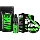 Beard Growth Kit w/GROW XXL Beard Oil/Serum for Facial Hair Growth for Men + 2X Thickening Biotin Mustache Wax &amp; Balm for Men - Conditioner &amp; Softener - Formulated in America