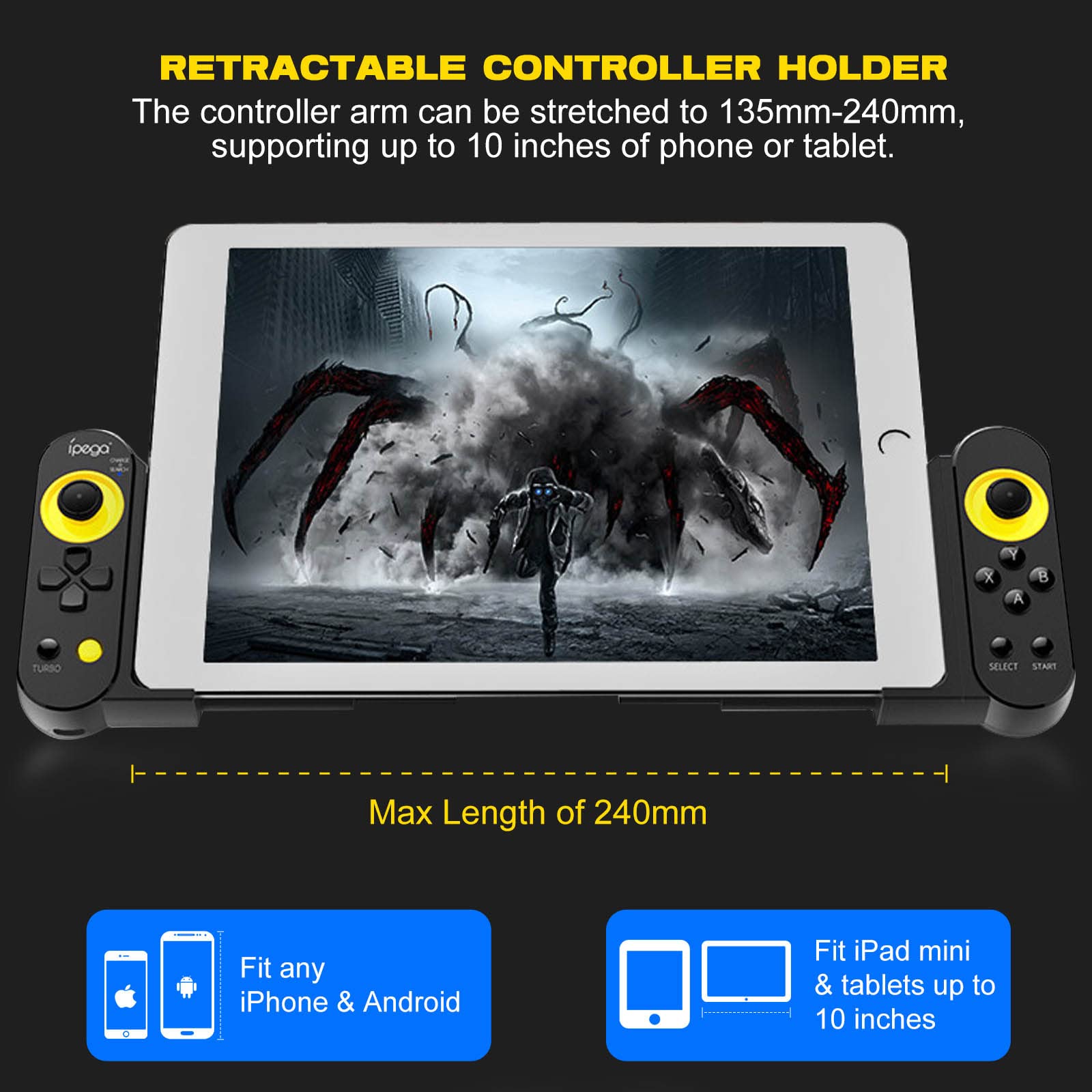 Joso Bluetooth Gaming Controller for iPhone, Android, PC, Direct Play, Stretchable, Gamepad Joystick for iPhone 14 13 12 Pro Max, Galaxy S23 S22 Ultra, iPad mini, Tablet Under 10