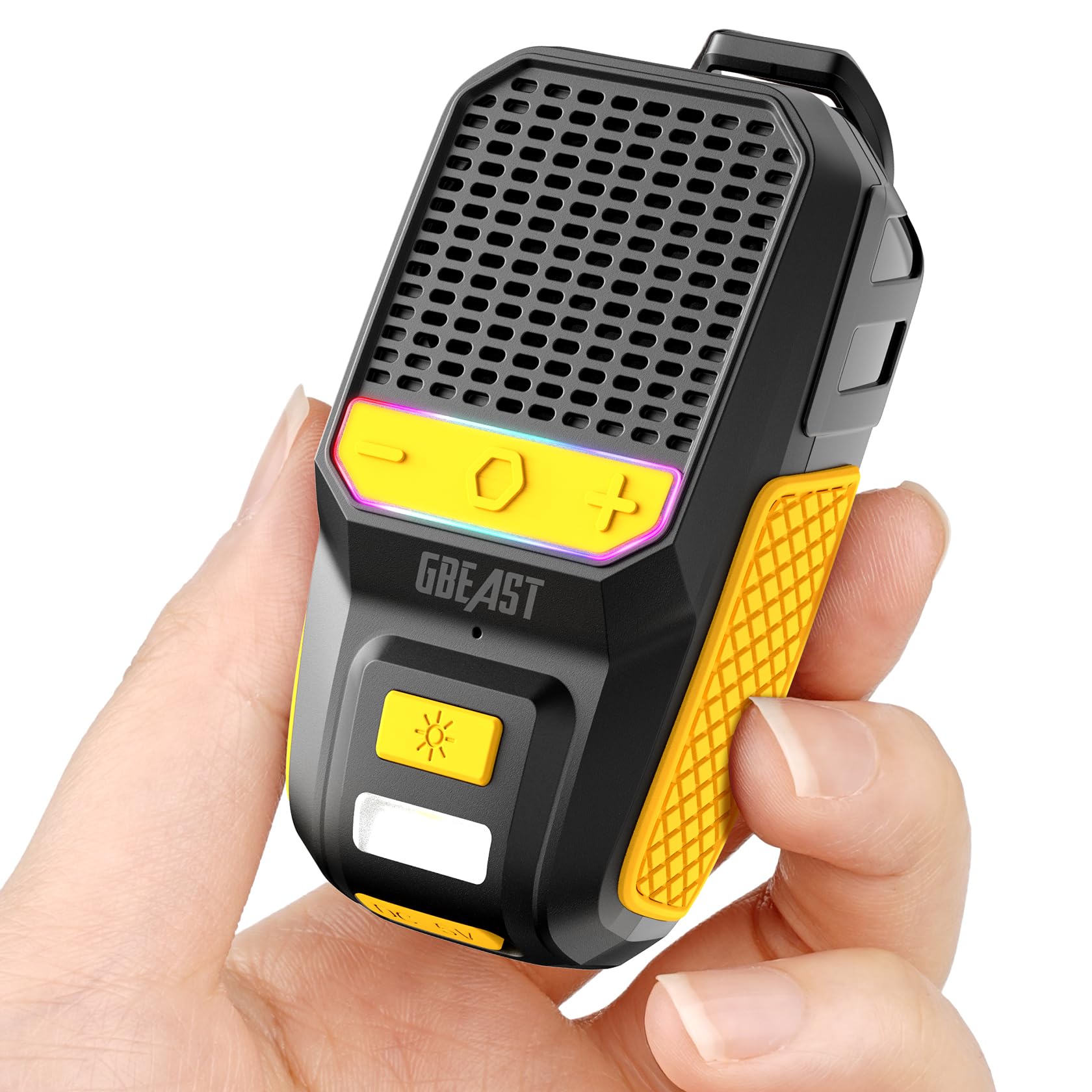 Photo 1 of GBEAST Wearable Bluetooth Speaker, Clip-On Mini Portable Speakers All Day Playtime Waterproof Built-in Mic for Hands-Free Music/Calls Bluetooth Speaker with RGB/Flashlight for Jobsite/Outdoor/Golf
