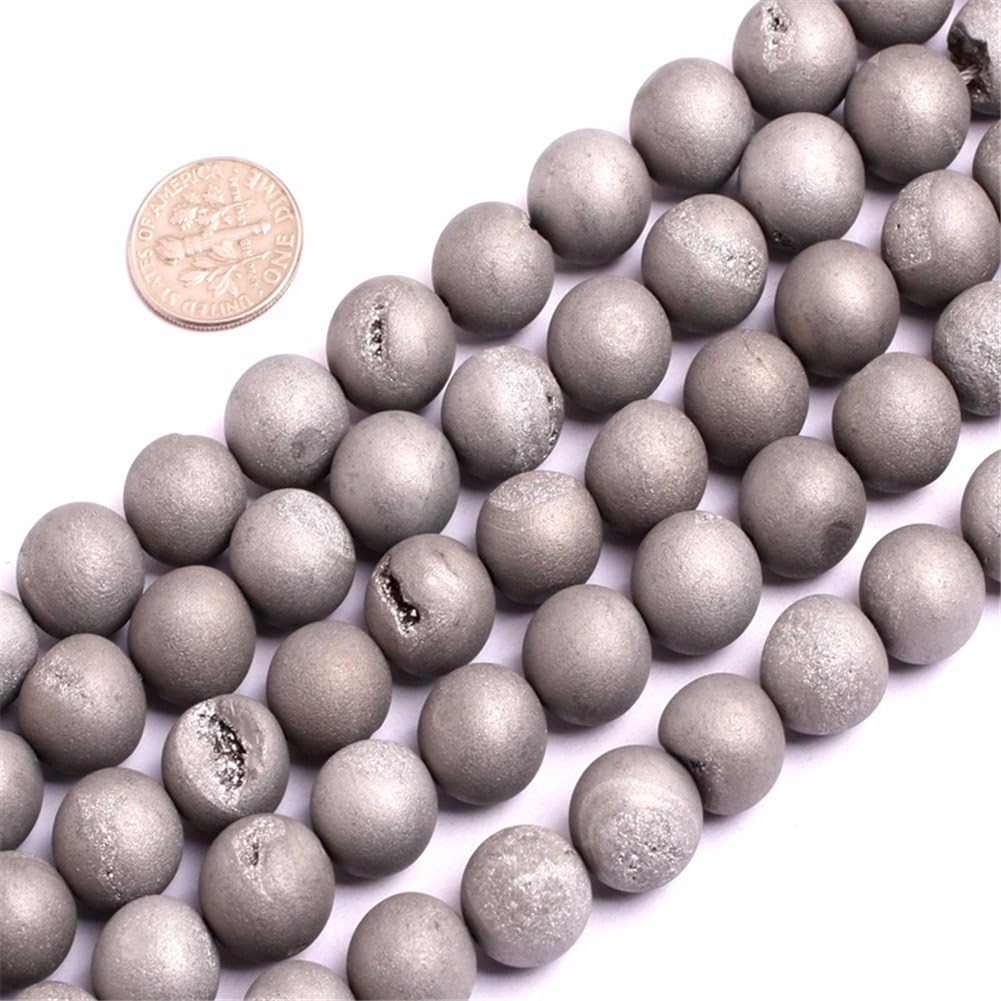 Druzy Drusy Metallic Coated Agate Beads for jewellery making 15'' Strand (silver-gray/12MM)