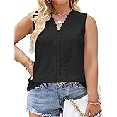 VISLILY Womens-Plus-Size-Summer-Tank-Tops Cute Lace V Neck T Shirts Casual Sleeveless Blouses Trendy Eyelet Tunics Tee