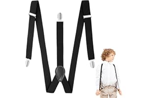 YEWANG Child Kids Suspenders for Boys, Y-Back Adjustable Suspenders for Boy and Girls, Elastic Black Suspender for Boys with Strong Metal Clips