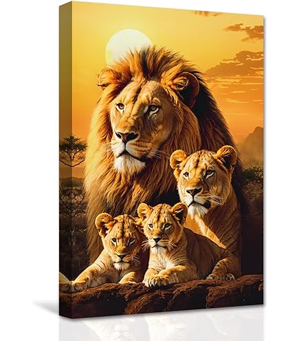 Amazon.com: FICLUX Wall Art Picture A male lion with his two cubs