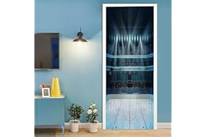 A.Monamour 3D Door Stickers for Interior Doors Hockey Stadium with Fans Crowd and An Empty Ice Rink Sport Arena Vinyl Removab