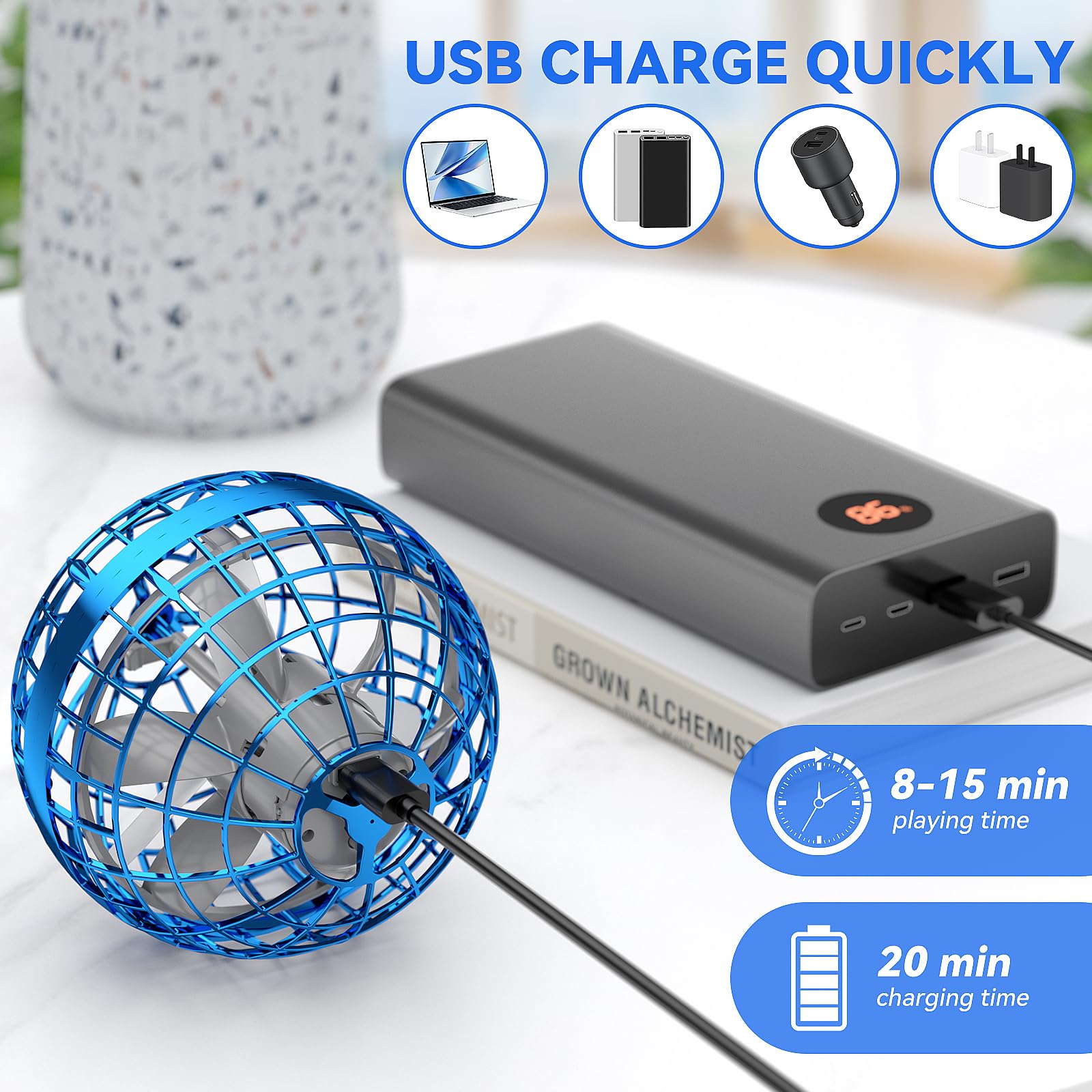 2025 AI Flying Orb Ball Toy, Cosmic Globe Boomerang Hover Ball Galactic Fidget Spinner, Cool Stuff Toys for 6 7 8 9 10 11 12+ Year Old Boys Girls Teens Indoor Outdoor Toys(Blue)