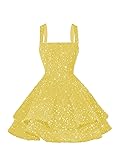 vintys Sparkly Spaghetti Straps Sequin Yellow