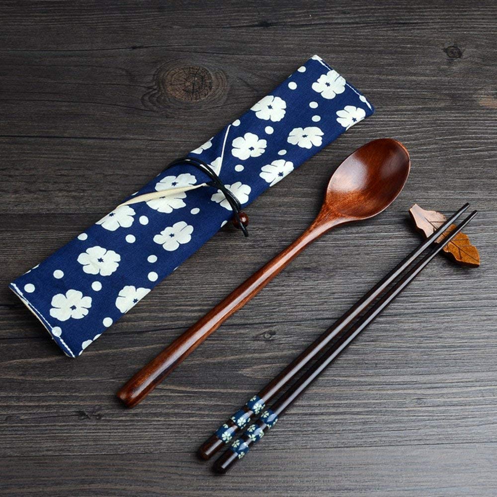 Hongyantech Chopsticks Spoon Set Japanese Natural Chopsticks Sticks Made of Environmentally Friendly Wooden Blue