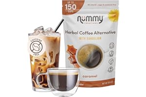 Nummy Creations 150 cup Caramel Instant Caffeine-Free Coffee Alternative with Dandelion. Coffee Substitute, Chicory Coffee 10.6oz