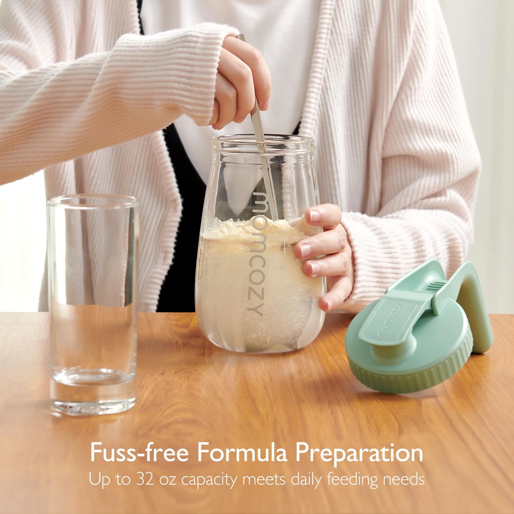 Momcozy Breast Milk Pitcher, Resistant to Heat and Cold Abrupt Temp Swings, No Leak Glass Breast Milk Fridge Storage Container with Wide Mouth, Fast Baby Formula Maker, Green