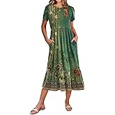 Zeagoo Women Summer Midi A Line Dress Short Sleeve Casual Flowy Tiered Beach Long Sundress with Pockets 2026 Vacation Travel