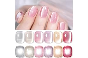 BORN PRETTY Magnetic Gel Nail Polish Water Light Cat Magnetic Eye Gel Jelly Pink Glass Crystal Magnetic Gel Polish Glitter Shimmer Auroras Magnetic Gel Nail Polish LED Gel Nail Art Manicure Kit 6PCS