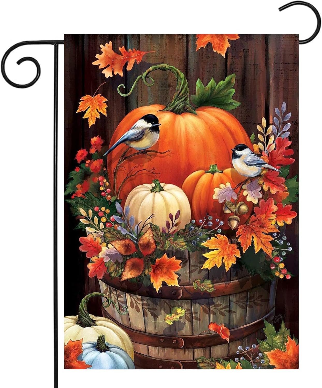 Flags - Garden Flags 12x18 Double Sided for Outside,Halloween Pumpkin Yard Flags Garden Decor,Fall Watercolor Bird Small Garden Flag,Yard Decorations for Home Outdoor