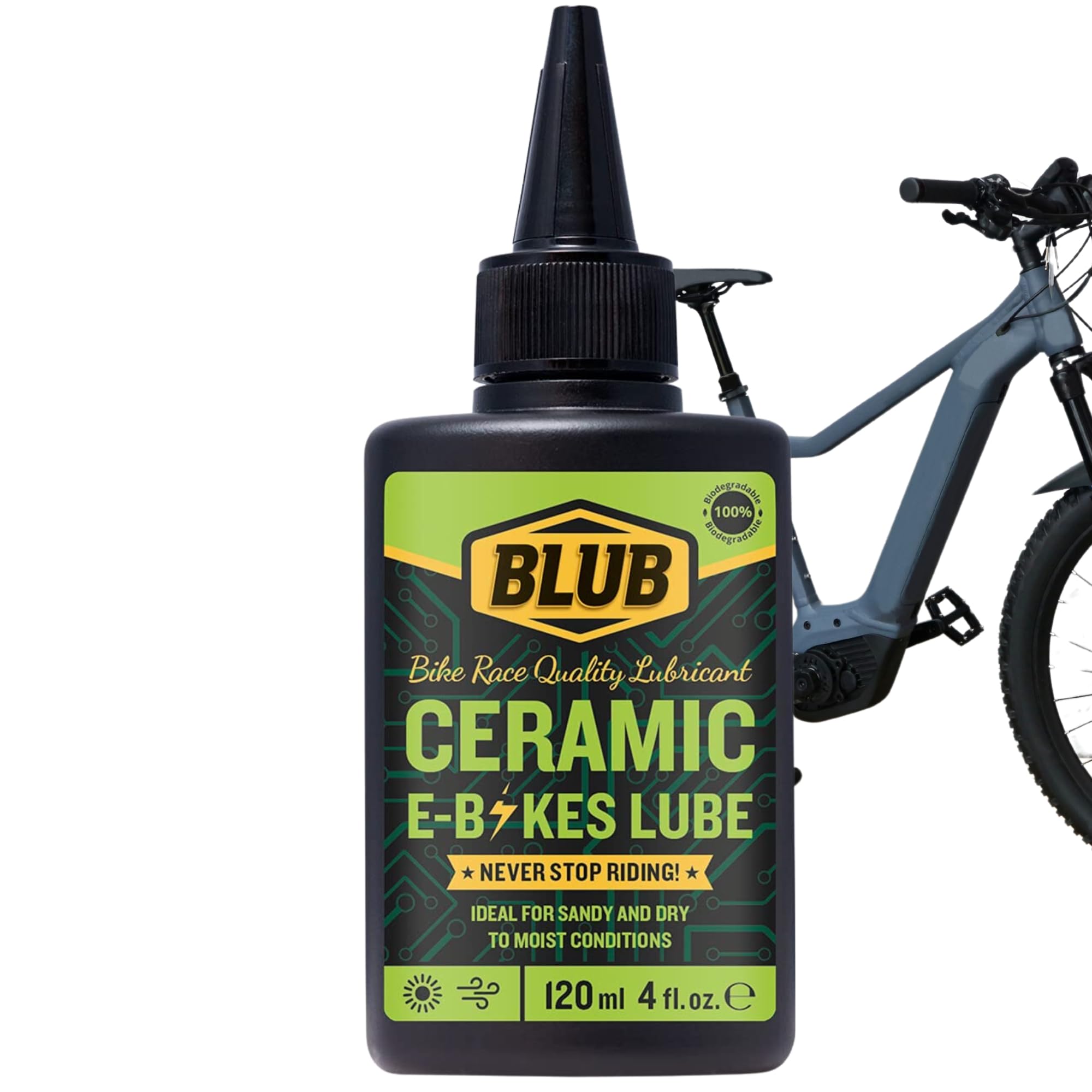 BLUB Ceramic Lube 120ml – bike chain lube with Ceramic – bike oil chain lubricant all weather – for Road, BMX & MTB – bicycle chain grease – bicycle oil Up to 80 Uses PARENT (Ebike 120ml)