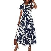 ZABERRY Women's 2024 Short Sleeve Round Neck Casual Summer Flowy Maxi Spring Dresses with Pockets