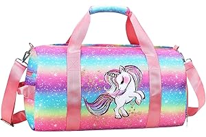 RHCPFOVR Gym Travel Duffle Bag for Girls - Gymnastics Sports Dance Bag with Shoe Compartment & Wet Pocket Unicorn Kids Travel Bag Teens Weekender Sleepover Carry On Bag
