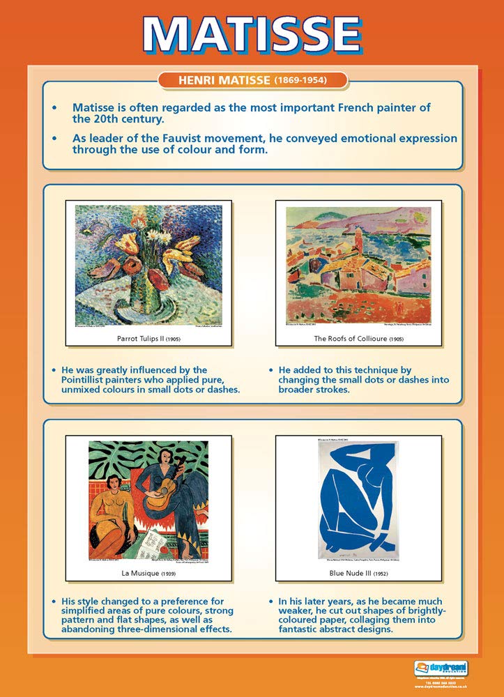 Matisse | Art Posters | Gloss Paper measuring 850mm x 594mm (A1) | Art Class Posters | Education Charts by Daydream Education