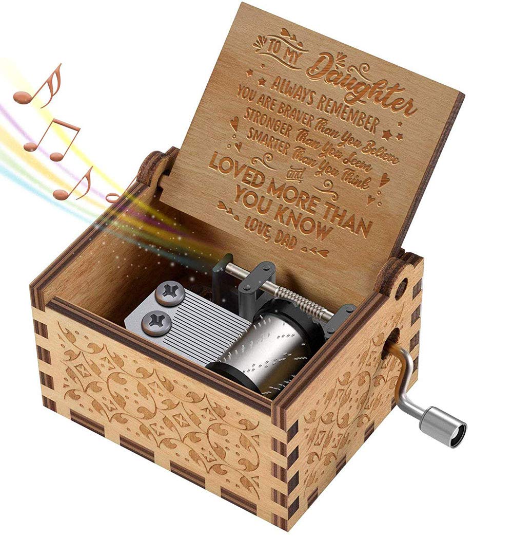 Micteney You Are My Sunshine Music Box for Daughter from Dad,Wooden Hand Crank Music Box Antique Carved Decorative Box Gift for Dad to Daughter,Play Tune You Are My Sunshine (Dad to daughter)