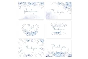 Oaken Leaford 48 Pack Pre-Folded Floral Thank You Cards with Envelopes & Stickers, 6 Elegant Flower Designs for Wedding, Baby