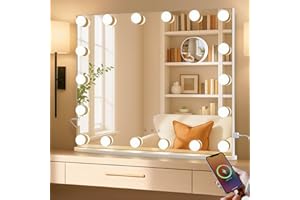 LUXFURNI Vanity Mirror with Lights, 60 x 52 cm Hollywood Mirror, Light Up Makeup Mirror with 18 LED Bulbs for Bedroom Desk, 3