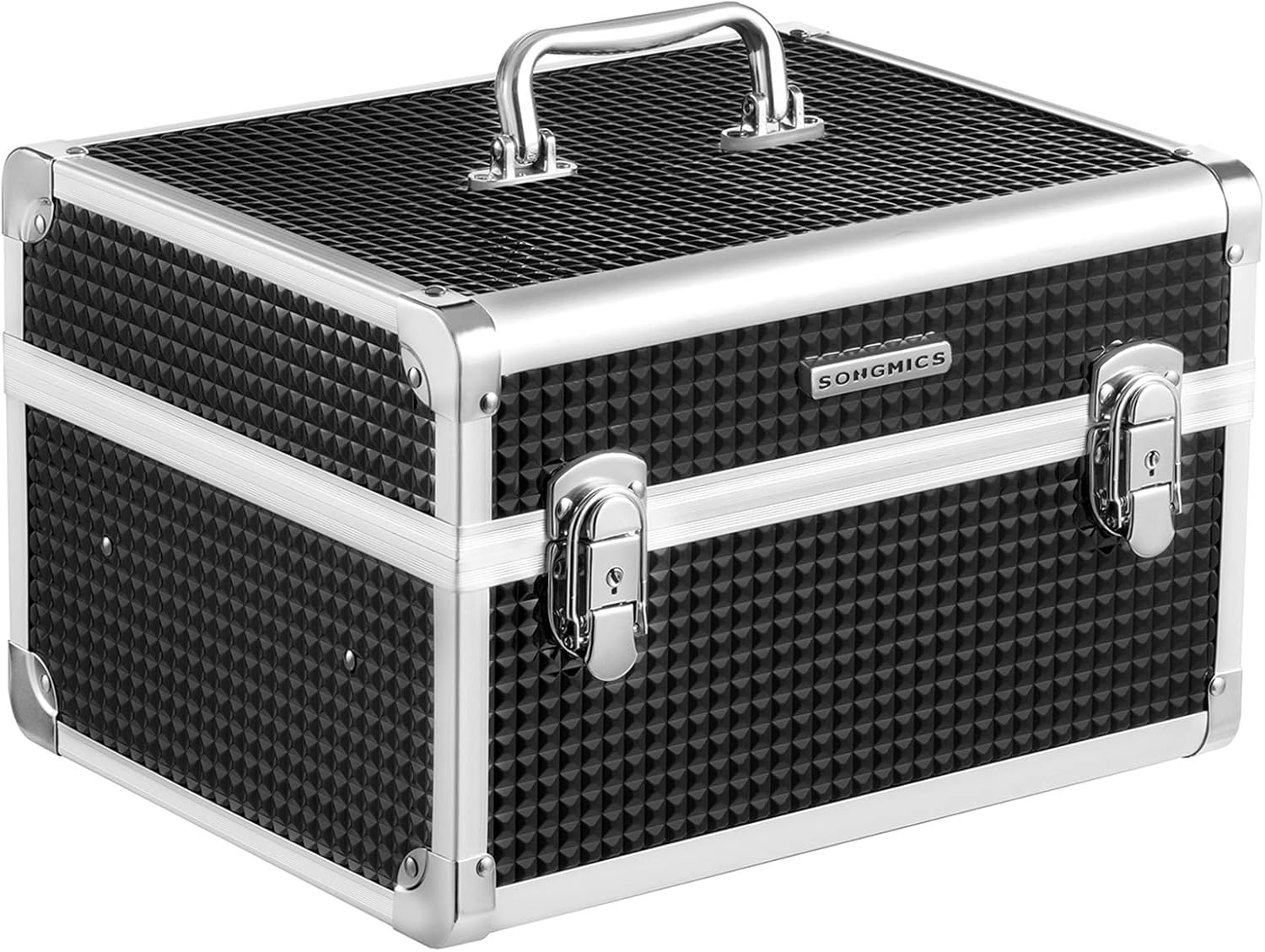 SONGMICS Makeup Case, Lockable Cosmetic Case, Travel Cosmetic Organizer for Hairdressers and Makeup Artists, with Removable Tray, Black JBC328B01