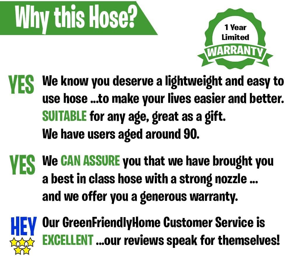 GreenFriendlyHome Garden Hose Expandable Hose - Flexible Water Hose Expanding | Strongest Hose Fabric + Multi Latex Core | Solid Brass Fittings Metal Nozzle (50FT) : Garden & Outdoor