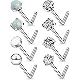 Lsnevsie 18G 20G 22G Astm F136 Titanium Nose Rings Studs Piercing Jewelry for Women Men Round Heart Square Cubic Zirconia Nose Rings Opal Nostril Ring Piercing Jewelry Top Flat Ball 3mm 8PCS