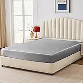 CozyLux Satin Fitted Sheet Queen Size, Light Grey Silky Satin Bed Fitted Sheet Only with Silky Microfiber, Deep Pocket, Single Bottom Sheet Sold Separately, Breathable, Smooth and Soft