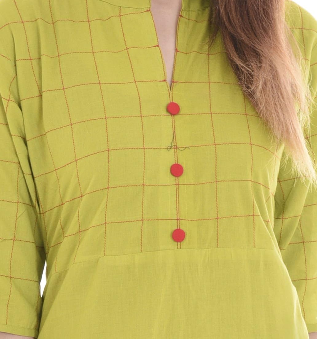 rajmandirfabrics women's cotton a-line stiched work kurti (light green)