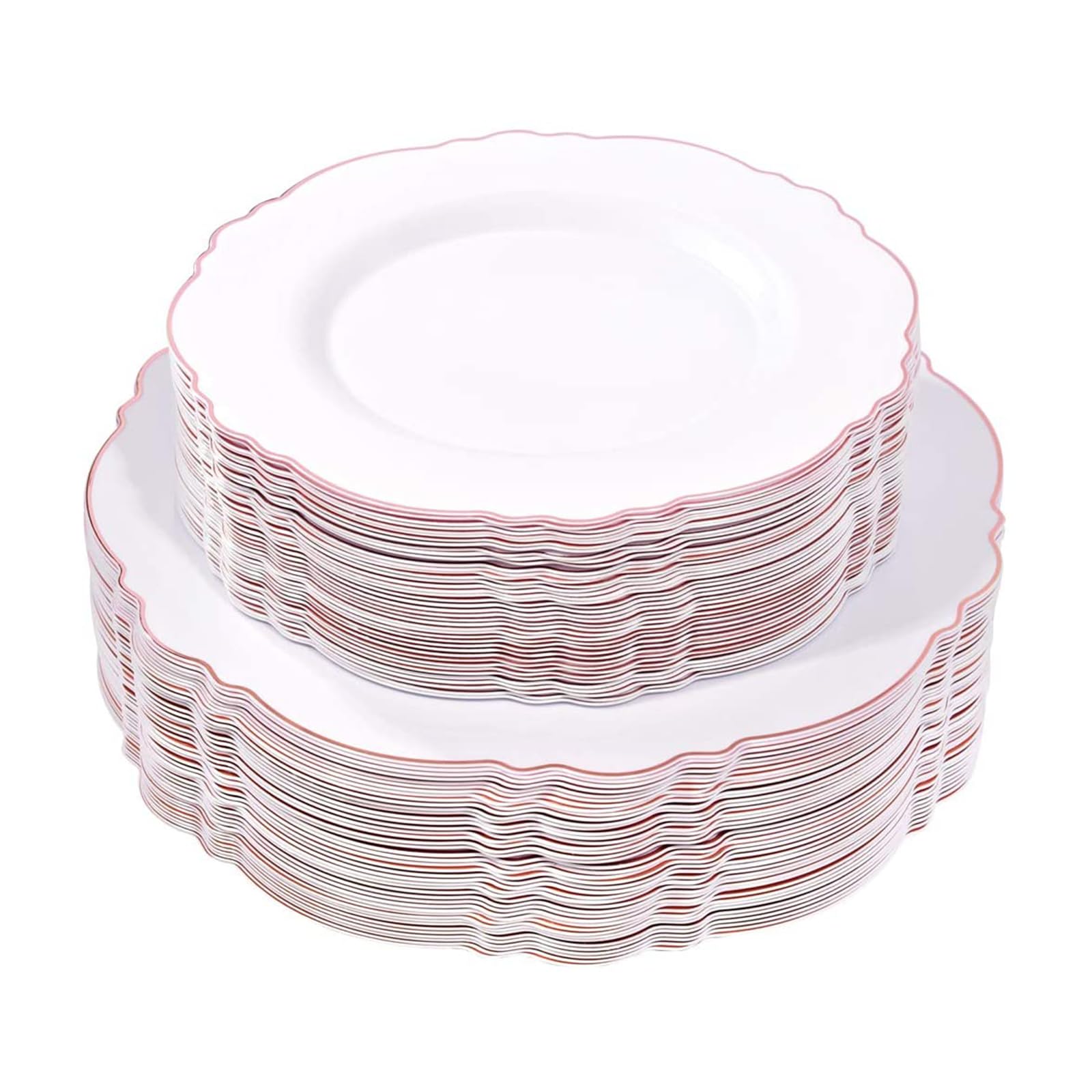 View 1 of WDF 100pcs Rose Gold Plastic Plates-Baroque White &Rose Gold Disposable Plates including 50Plastic Dinner Plates 10.25inch,50Salad Plates 7.5inch for Wedding & Parties
