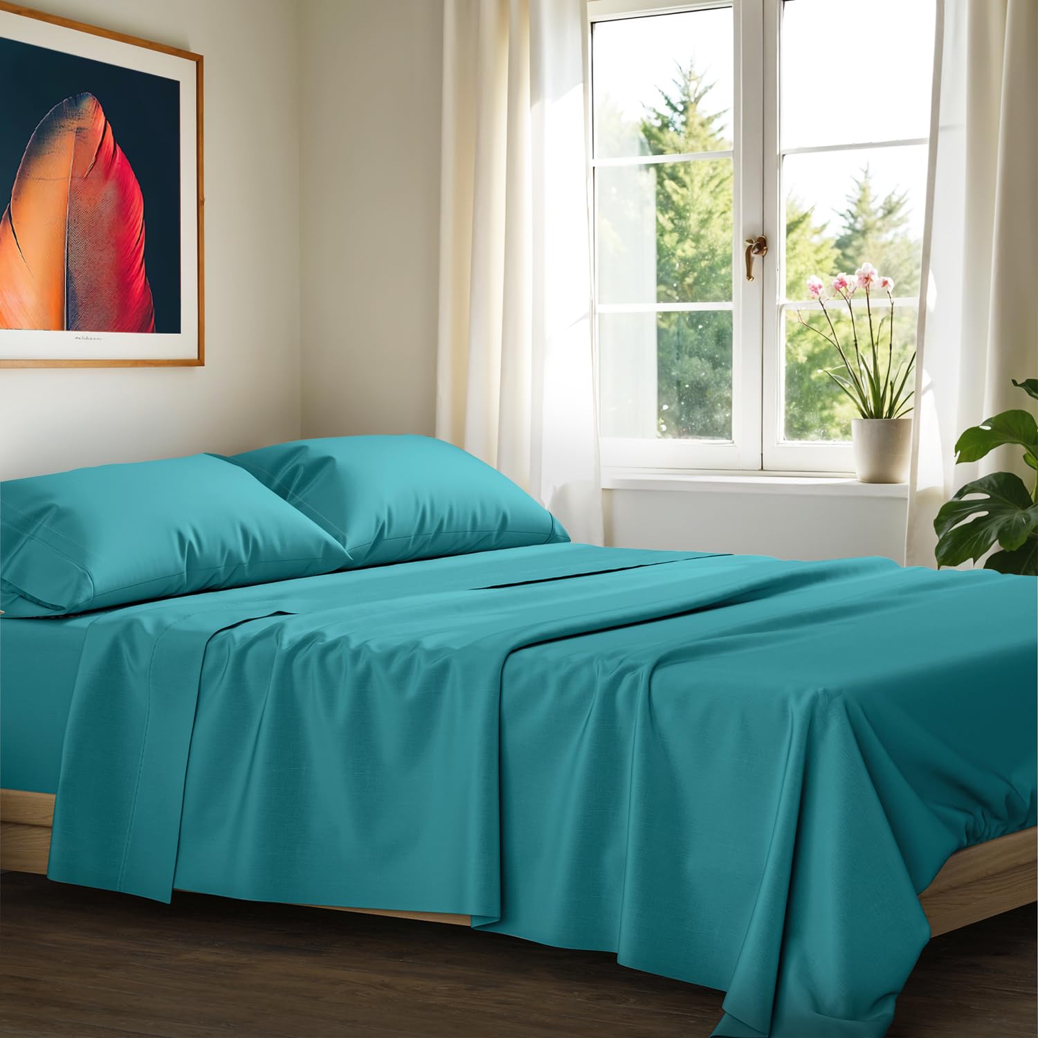 Photo 1 of Ashton Sheets 100% Egyptian Cotton Sheets Queen Size - 1200 Thread Count Queen Size Sheets Set Egyptian Cotton, 4 PC Luxury Bedsheet (Teal), Soft, Cooling, 17" Deep Pocket Sateen Bedsheet Set