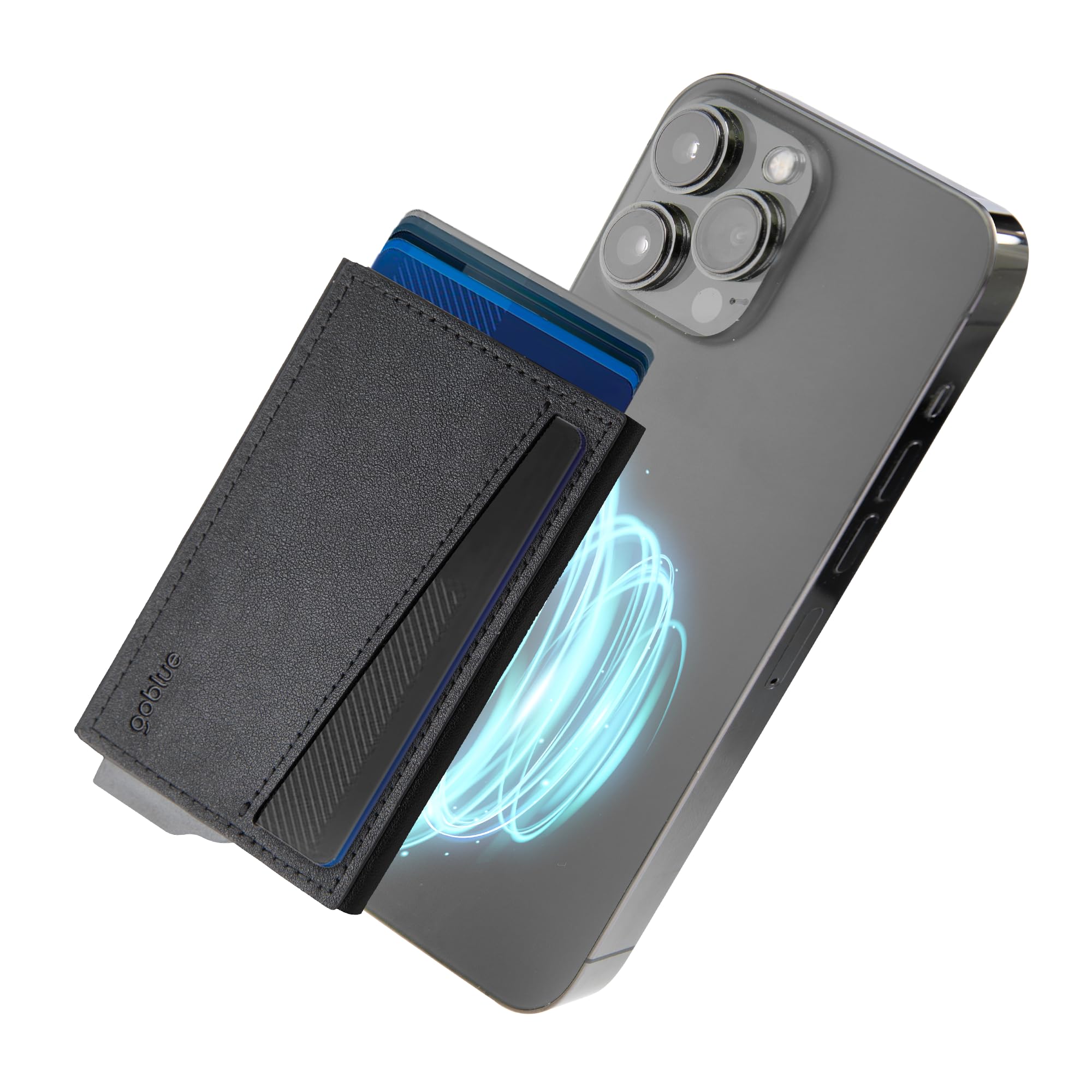 Goblue MagPop GO4 Wallet for iPhone, Premium Synthetic Leather, Aerospace Aluminum, Black, Black/White, De mano, Contemporary